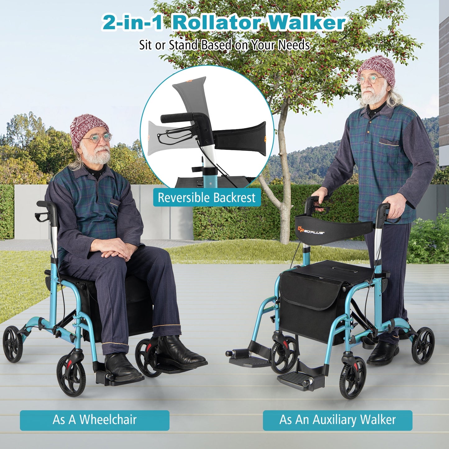 Adjustable Folding Rollator Walker, With Storage Space, Blue