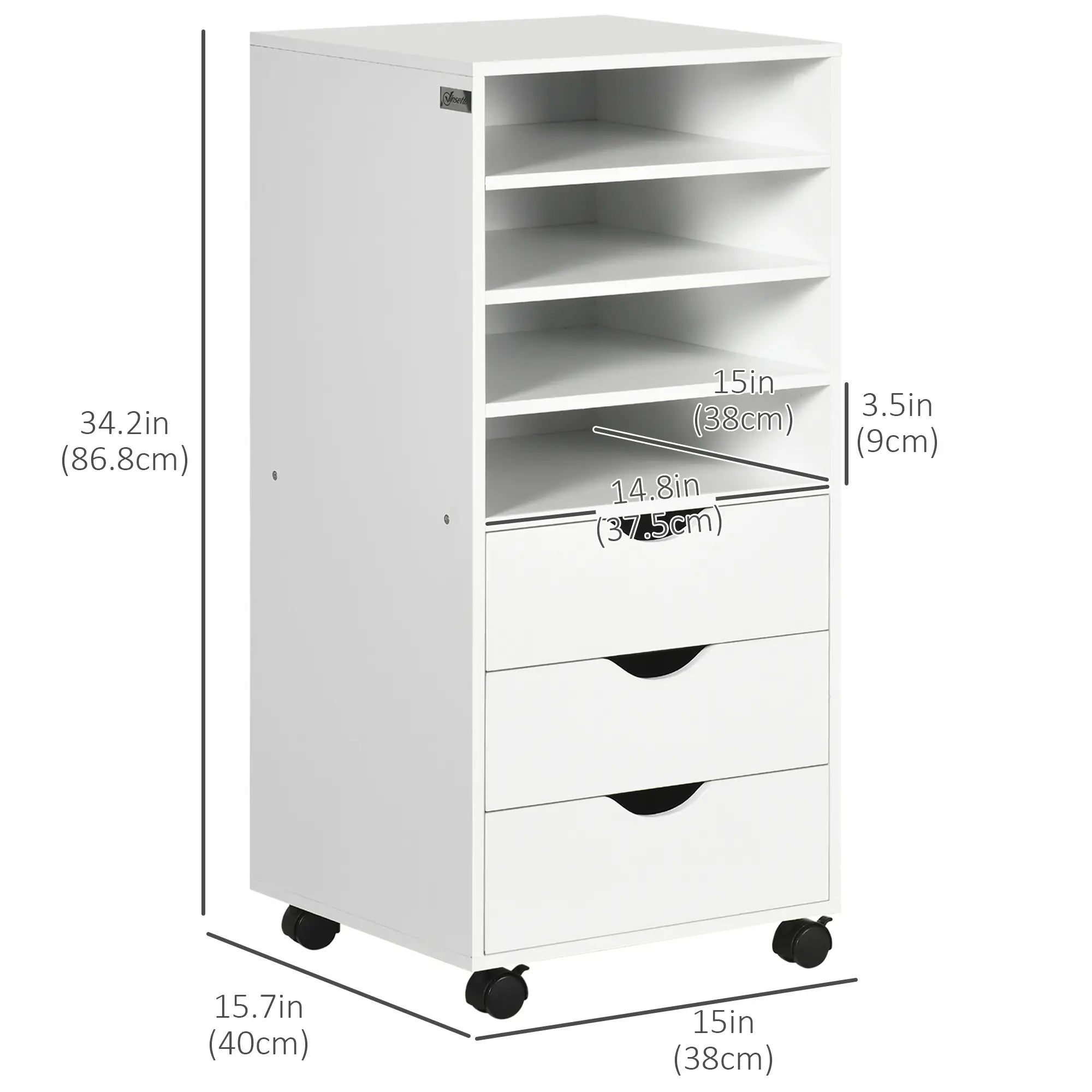 Vertical Filing Cabinet, Mobile 3 Drawers, 4 Shelves, White Office Cabinets & Cupboards at Gallery Canada