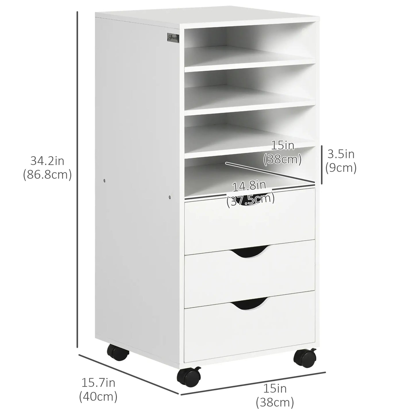Vertical Filing Cabinet, Mobile 3 Drawers, 4 Shelves, White Office Cabinets & Cupboards at Gallery Canada
