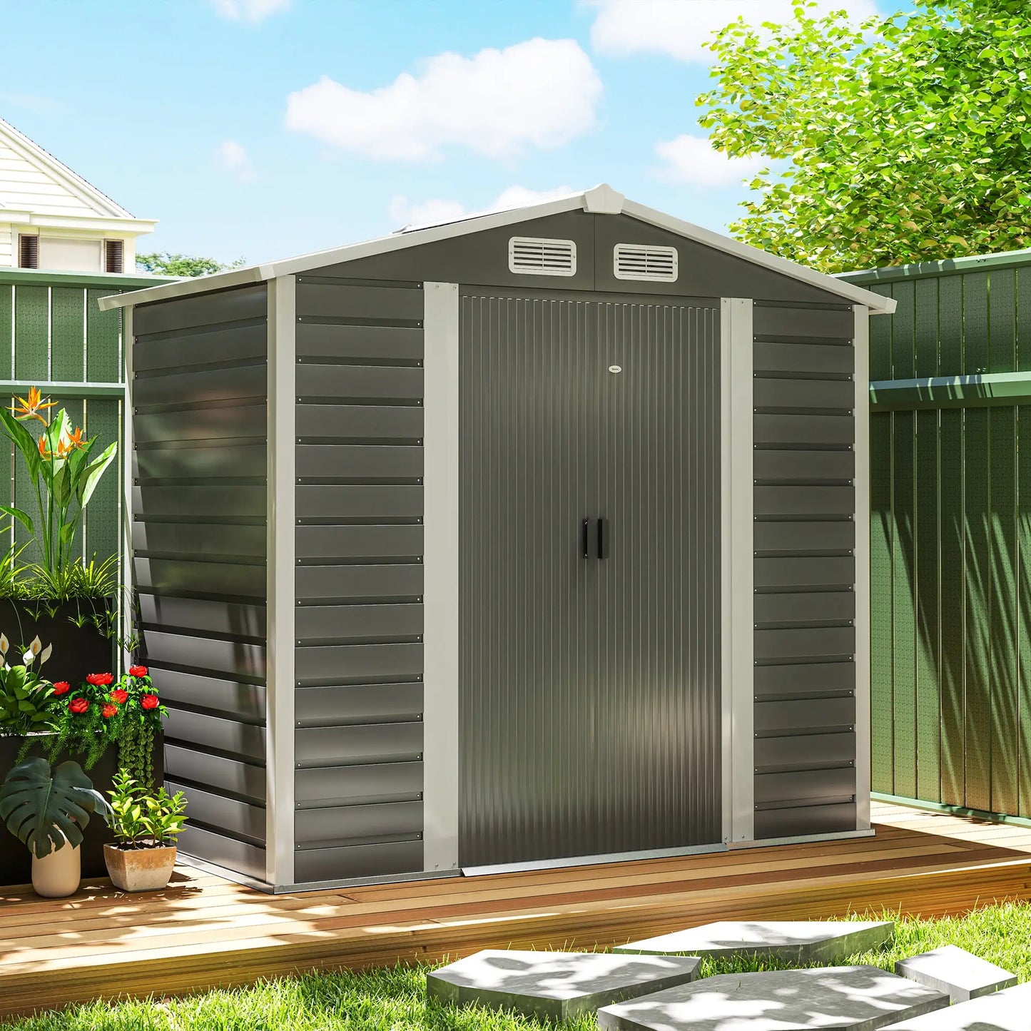 7' x 4' Metal Garden Shed, Lockable Doors, Dark Grey Sheds at Gallery Canada
