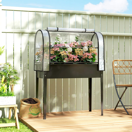 Metal Raised Garden Bed With Greenhouse Cover, Black Raised Garden Beds Black at Gallery Canada