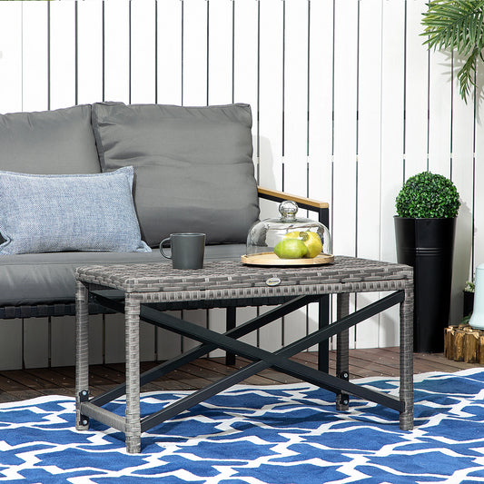 Wicker End Table, Outdoor PE Rattan Side Table, Plastic Board, Mixed Gray, Gray Patio Side Tables Black, Mixed Gray at Gallery Canada