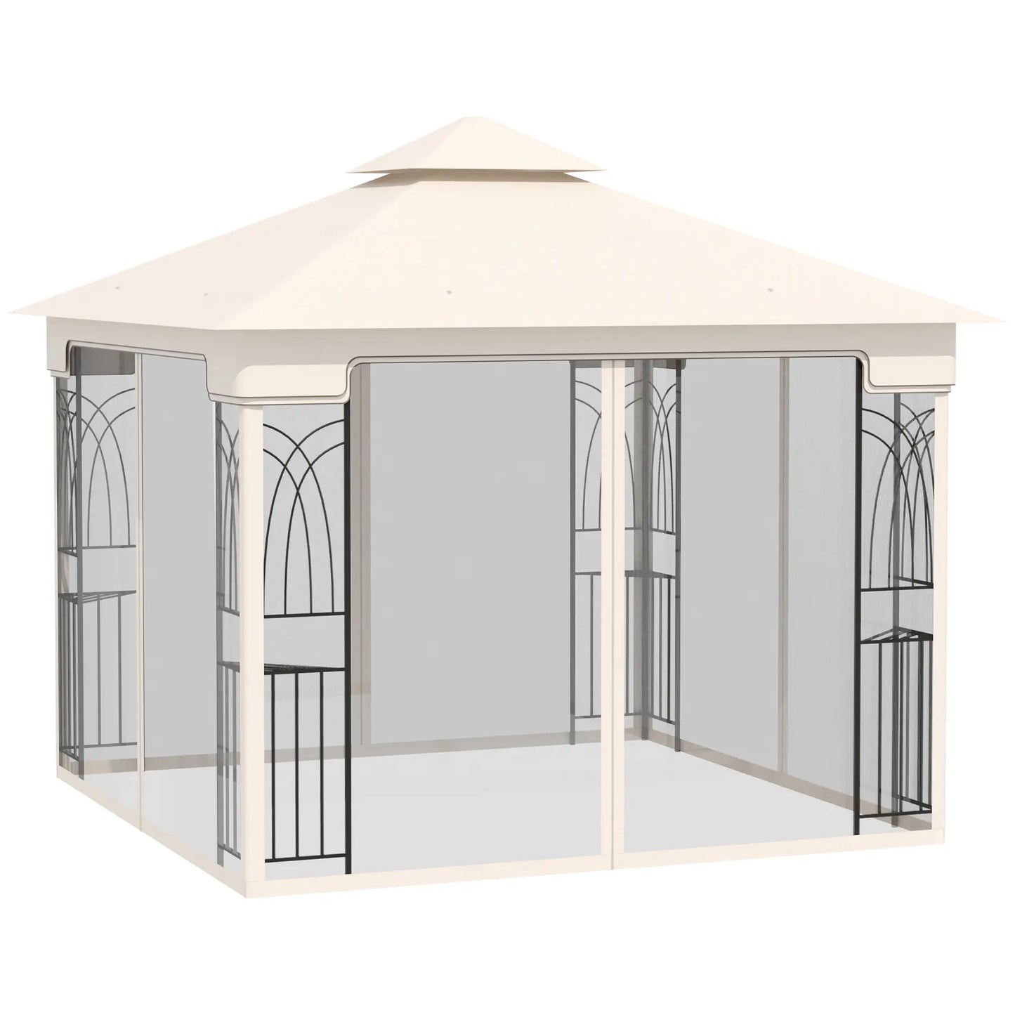 10'x10' Soft-Top Gazebo, Double Tier Roof, Mesh Curtains, Cream Gazebos at Gallery Canada