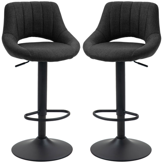 Swivel Bar Stools Set of 2, Linen Upholstered Counter Height Barstools with Round Metal Base