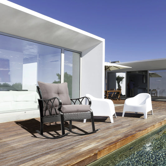 Outdoor Wicker Rocking Chair, Padded Cushions, Garden Patio Backyard, Grey Patio Chairs Black, Grey at Gallery Canada