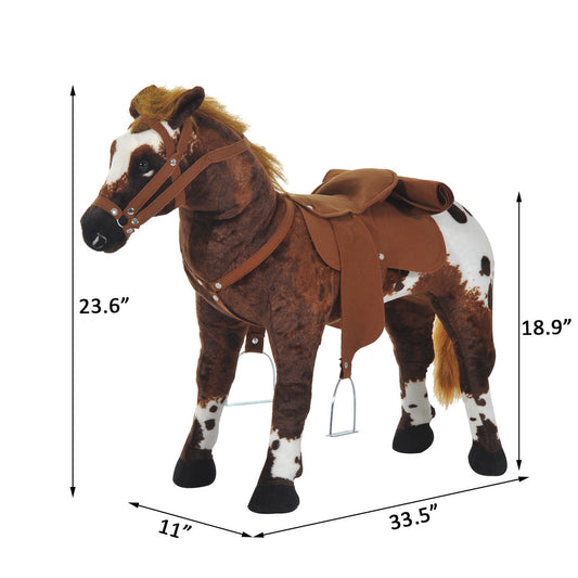 Standing Ride on Horse Children Cowboy Plush Pony Toy w/ Neighing Sound Brown at Gallery Canada