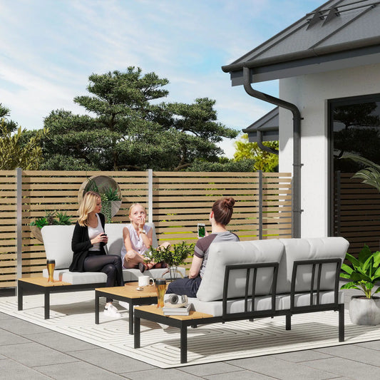 4 Piece L Shaped Garden Set, 4 Seater Outdoor Corner, Teak Patio Furniture Sets Teak, Light Grey, Black at Gallery Canada