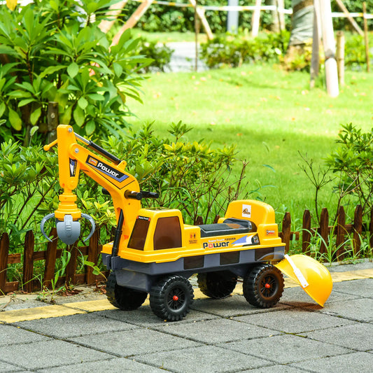 Ride On Excavator Toy, 2 in 1 Design, Detachable Buckets, Music, Light, Yellow Toy Excavators Yellow, Black at Gallery Canada
