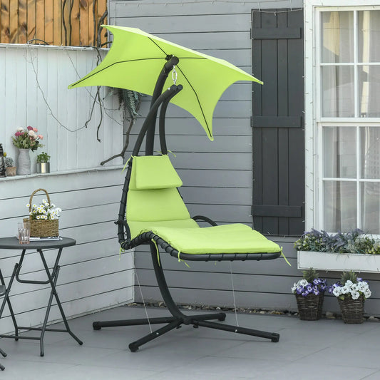 Outdoor Hammock Chair with Stand, Soft Padded Cushion, Canopy Umbrella, Green Patio Swings with Stand Green at Gallery Canada