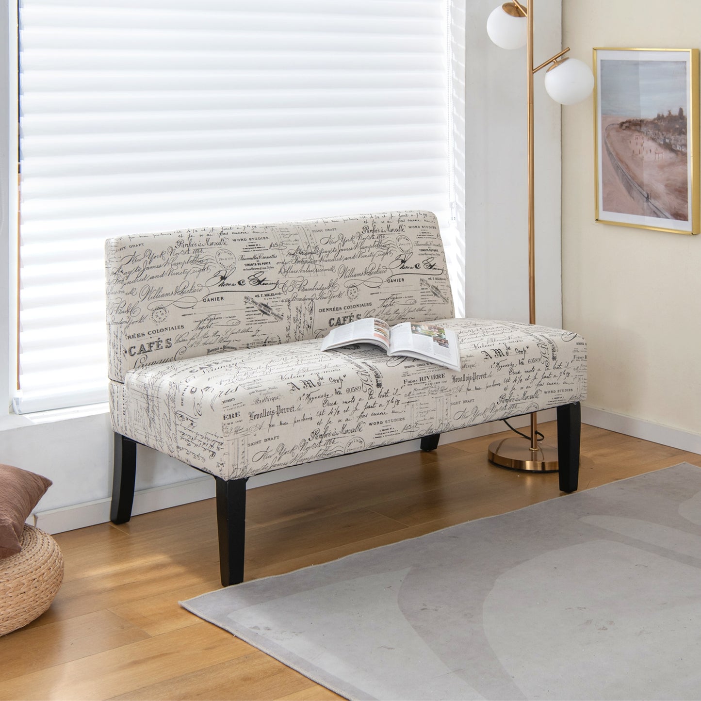 Wooden Leg Armless Loveseat Sofa, White Accent Chairs at Gallery Canada