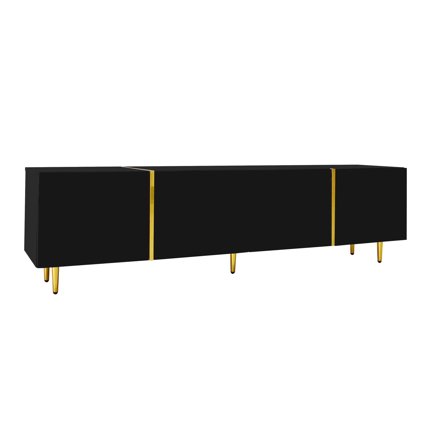 Modern TV Stand, 4 Doors, Soft-Close Hinges, 67" L x 13.5" W x 18" H, Black TV Stands at Gallery Canada