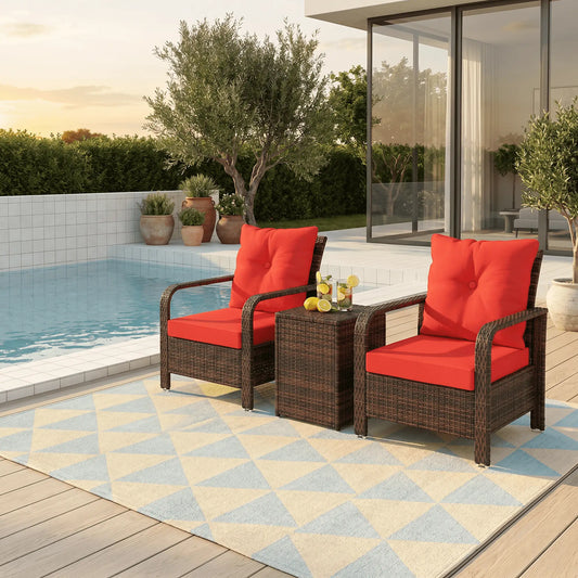 3pc Wicker Patio Bistro Set W/ Storage Table & Cushions, Red Bistro Sets Mixed Brown at Gallery Canada