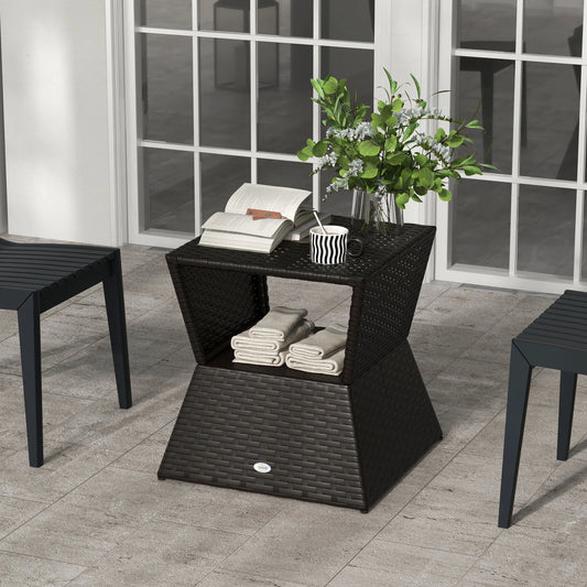 Outdoor Rattan Coffee Table, Garden Side Table w/ Umbrella Hole, Dark Coffee Patio Side Tables Dark Coffee at Gallery Canada