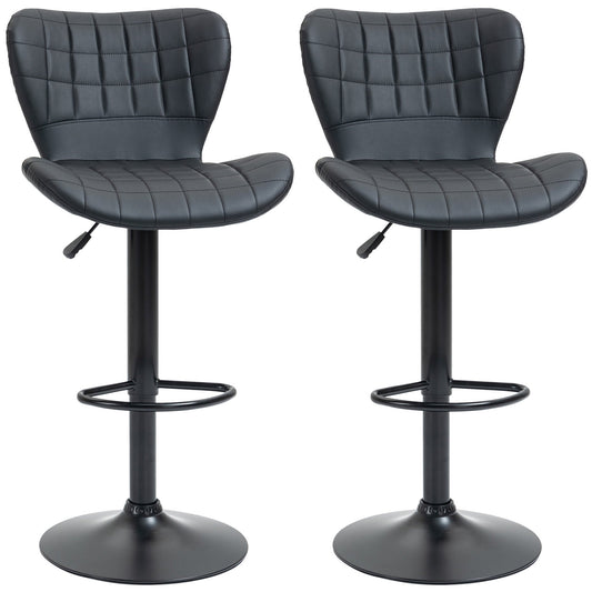Bar Stools Set of 2 Adjustable Height Swivel Bar Chairs in PU Leather with Backrest &; Footrest, Black - Gallery Canada