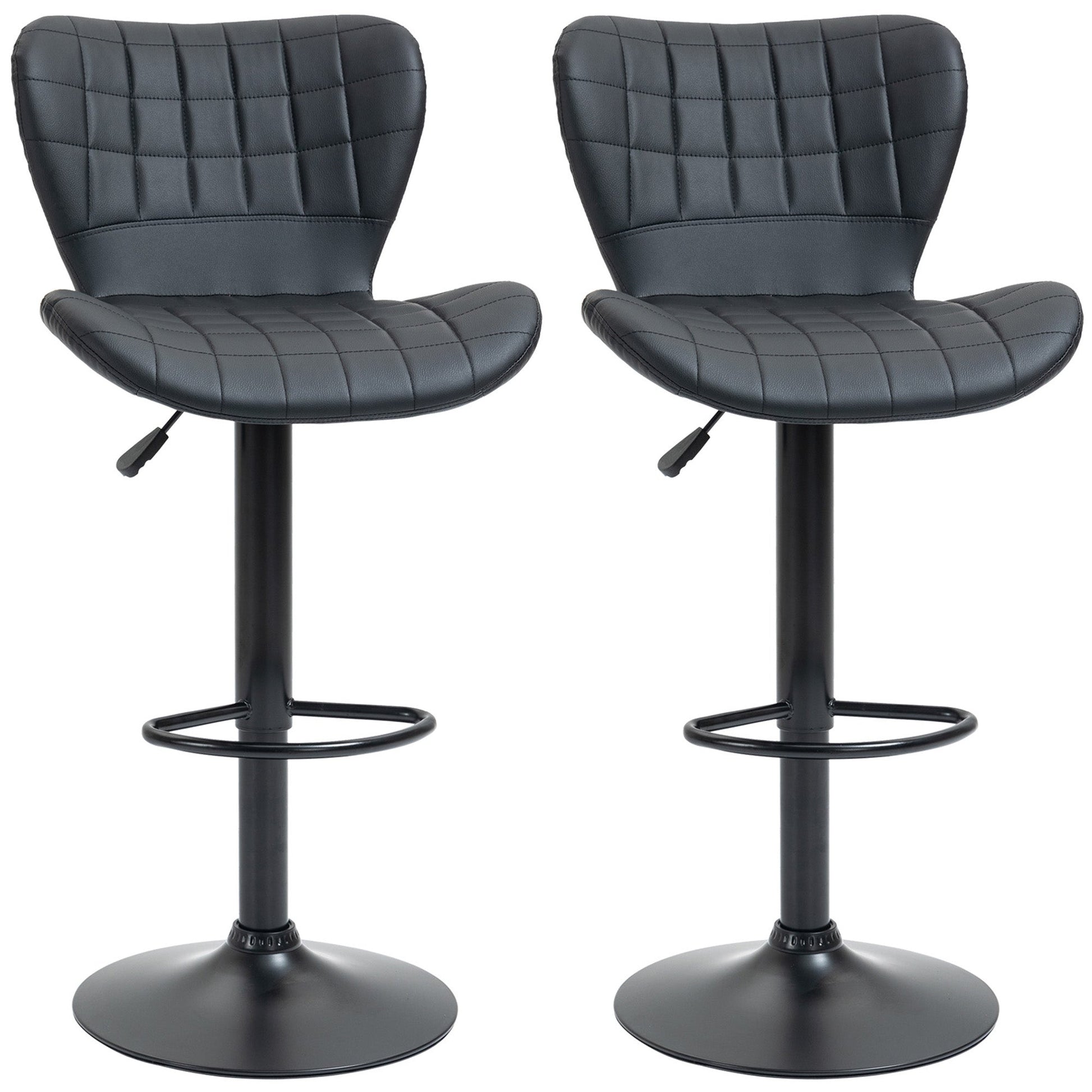 Bar Stools Set of 2 Adjustable Height Swivel Bar Chairs in PU Leather with Backrest &; Footrest, Black at Gallery Canada