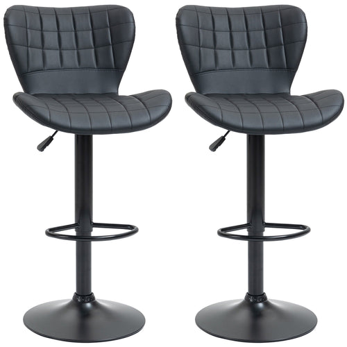 Bar Stools Set of 2 Adjustable Height Swivel Bar Chairs in PU Leather with Backrest &; Footrest, Black