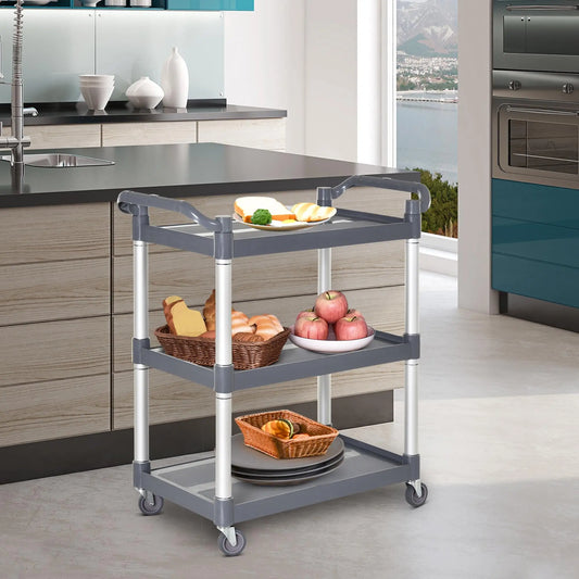 3-Tier Utility Cart, 3 Shelves, Rolling Storage Trolley, Silver Grey Kitchen Islands & Kitchen Carts Silver, Grey at Gallery Canada