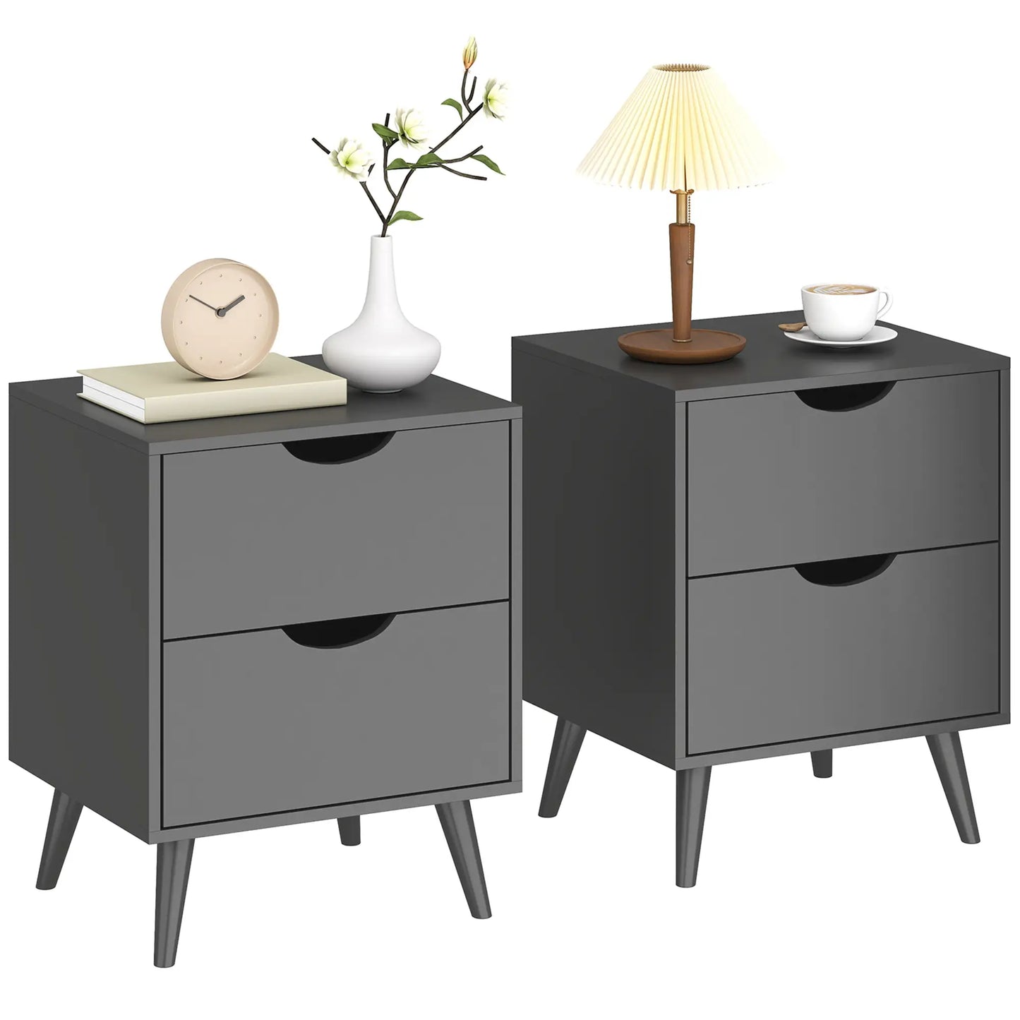 Modern Bedside Table Set Of 2, 2 Drawers, Pine Wood Legs, Black Bedside Tables at Gallery Canada