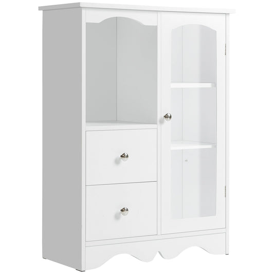 Bathroom Cabinet, Floor Standing Accent Cabinet with Glass Door &; Storage Drawers for Living Room, White - Gallery Canada