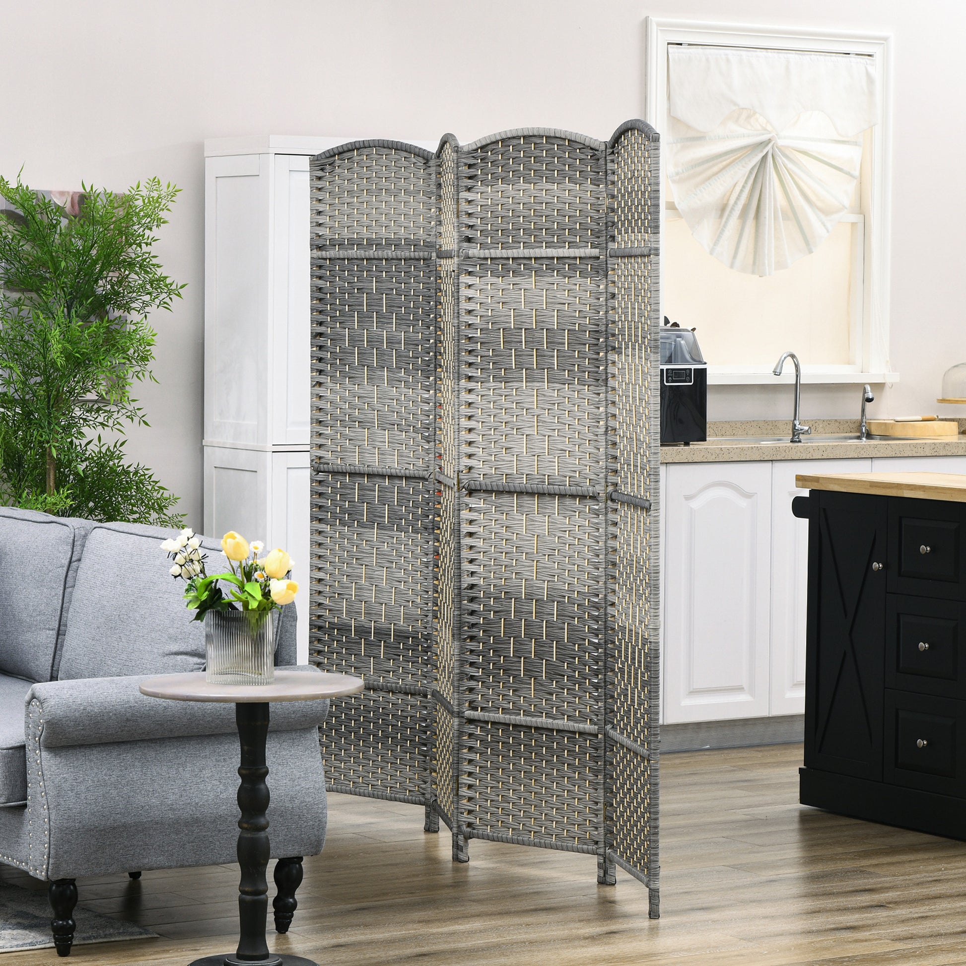 6 Ft Tall Folding Room Divider, 4 Panel Portable Privacy Screen, Hand-Woven Partition Wall Divider, Mixed Grey at Gallery Canada