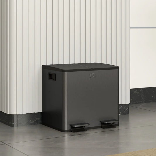 Dual Garbage Bin, Soft Close Trash Can, 2 x 15 Liter, Black Household Supplies Black at Gallery Canada