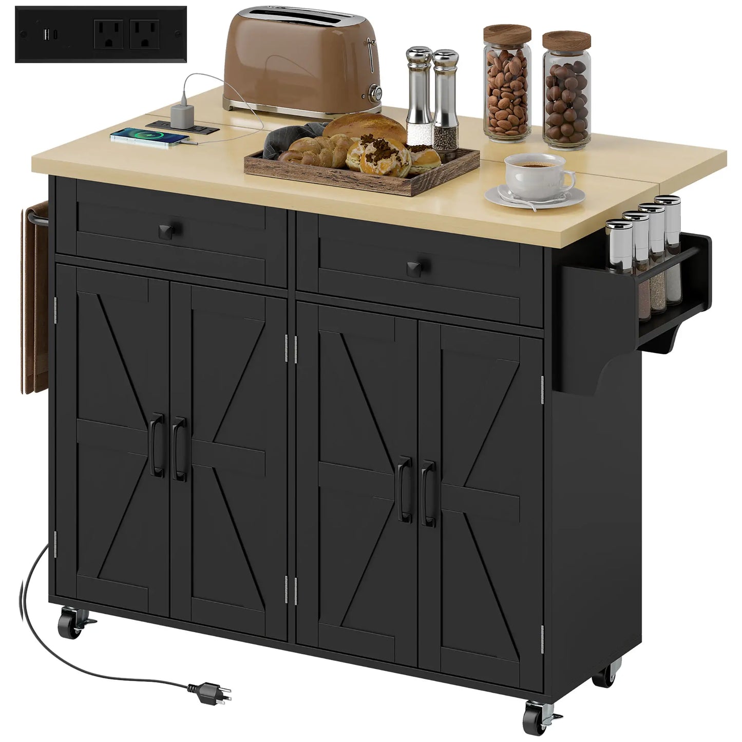 Kitchen Island With Storage, Rolling Cart, Charging Station, Drop Leaf Kitchen Islands & Kitchen Carts at Gallery Canada