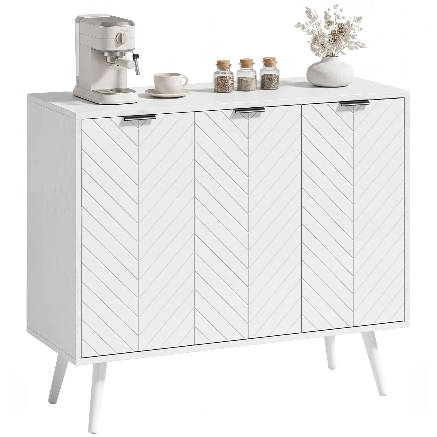 Modern Sideboard and Buffet, Dining Room Cabinet with Adjustable Shelves and 3 Doors, White Storage Cabinets at Gallery Canada