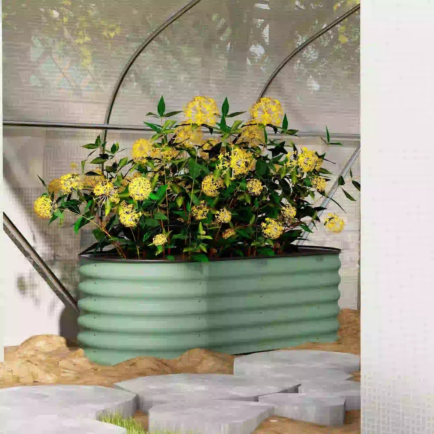 5x2x1.5 FT Galvanized Steel Raised Garden Bed, Green Metal Planter Box, Green