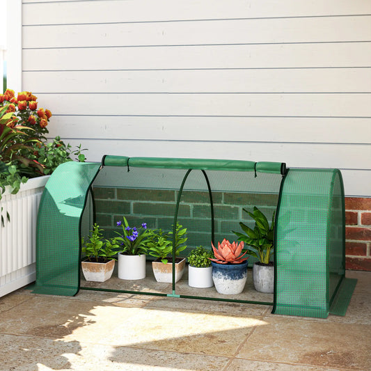 Mini Greenhouse With Zippered Doors, 79" x 39" x 32", Green