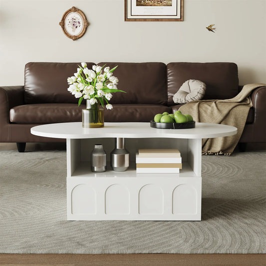 Coffee Table with Drawer, Open Storage, 39.5" L x 23.5" W x 15" H, White Coffee Tables White at Gallery Canada