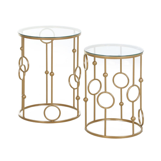 Round Coffee Tables Set of 2, Gold Nesting Side End Tables with Tempered Glass Top, Steel Frame for Living Room - Gallery Canada