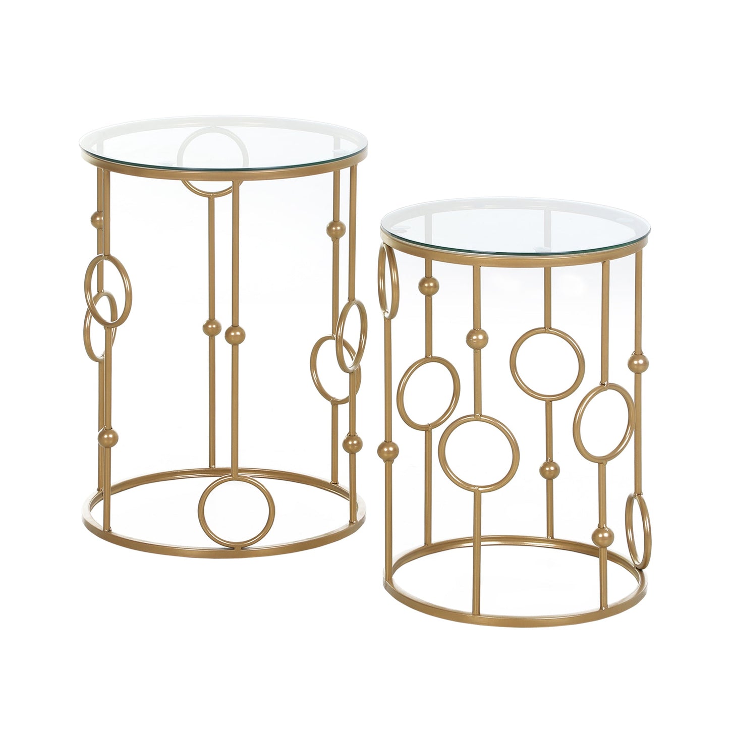 Round Coffee Tables Set of 2, Gold Nesting Side End Tables with Tempered Glass Top, Steel Frame for Living Room at Gallery Canada