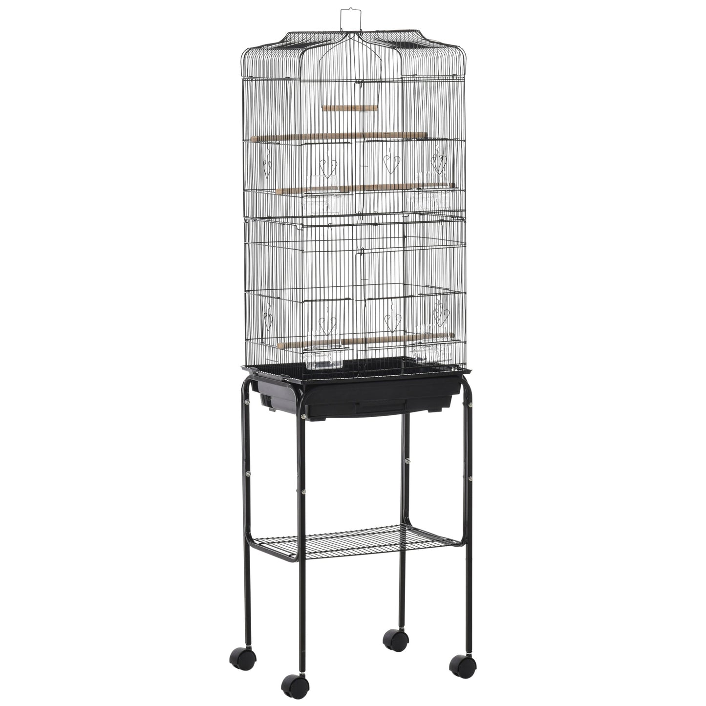 62" Rolling Bird Cage Cockatoo House Play Top Finch Pet Supply with Storage Shelf, Wheels - Black at Gallery Canada