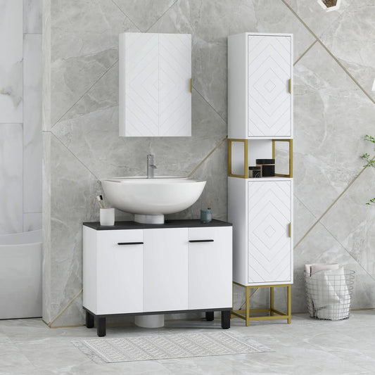 2-Piece Bathroom Cabinet Set, Adjustable Shelves, White Bathroom Cabinets White, Gold at Gallery Canada