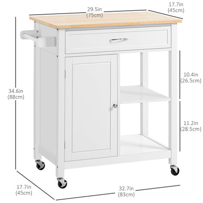 Rolling Kitchen Cart with Wood Top and Drawer, Kitchen Island on Wheels for Dining Room, White at Gallery Canada