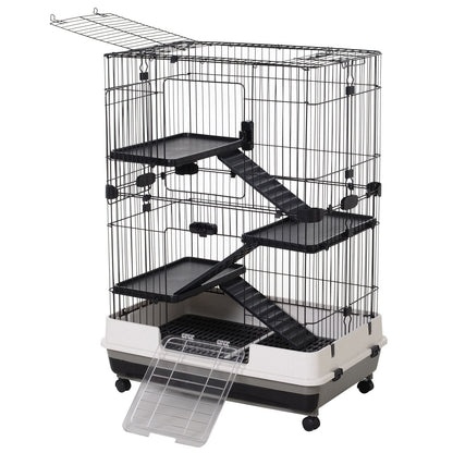32"L 4-Level Small Animal Cage Rabbit Hutch with Universal Lockable Wheels, Slide-out Tray for Bunny, Chinchillas, Ferret, Black at Gallery Canada