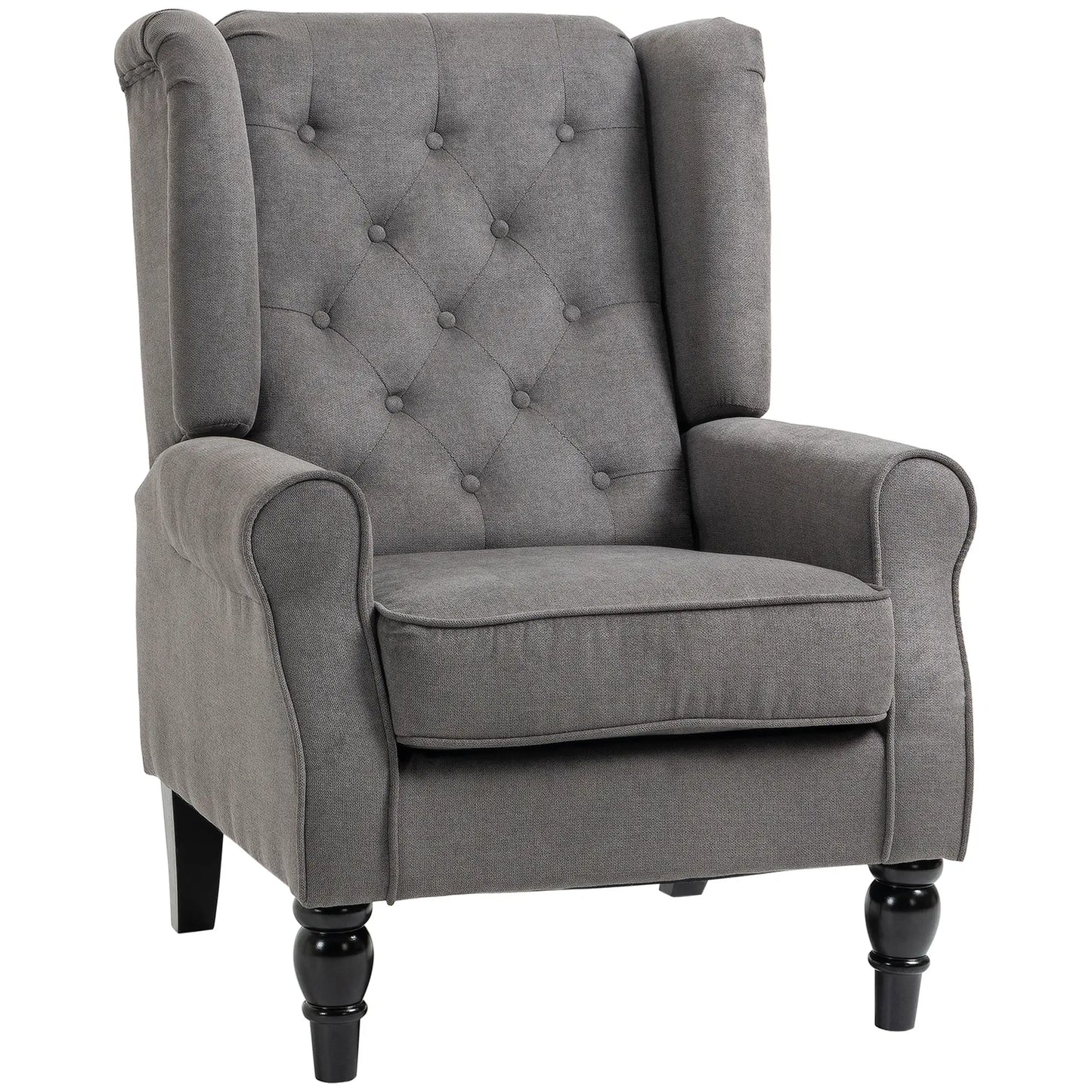 Fabric Accent Chair, Button Tufted, Wood Legs, Thick Padding, Charcoal Grey Accent Chairs at Gallery Canada