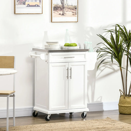 Kitchen Island with Stainless Steel Top, Rolling Cart, Storage Drawer, White Kitchen Islands & Kitchen Carts White at Gallery Canada