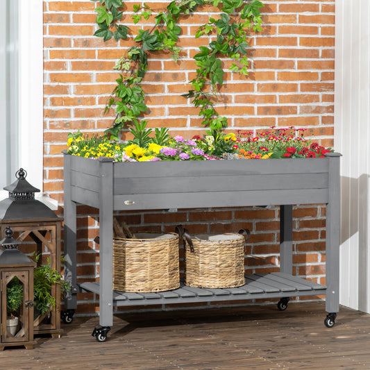 Mobile Raised Garden Bed, Wood Planter Box w/ Wheels, Storage Shelf, Dark Grey Elevated Garden Beds Dark Grey at Gallery Canada
