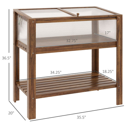 Wooden Cold Frame Greenhouse, Garden Portable Raised Planter with Bottom Shelf for Outdoor Indoor Use, Brown at Gallery Canada