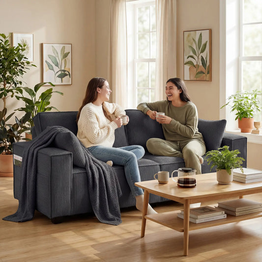 86" 3 Seater Sofa, Modern Corduroy Couch, Dark Grey 3-Seater Sofas Dark Grey at Gallery Canada