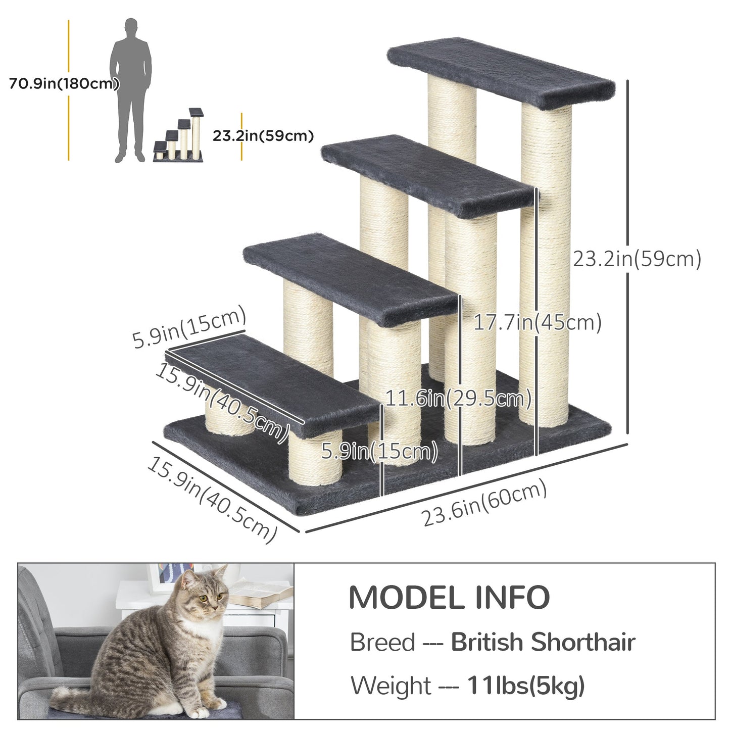 Cat Trees 4 Tier Pet Stairs Dog Cat 4 Steps Kitty Scatching Post Cat Scratch Furniture Dark Grey at Gallery Canada