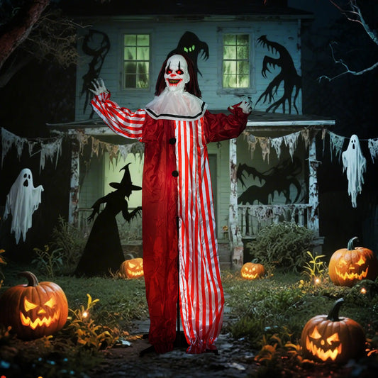 Life Size Animated Clown, Red Light Up Eyes, Sound Activated, Battery Operated, Red Halloween Decorations Red, White at Gallery Canada