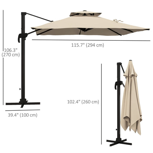 10ft Square Cantilever Patio Umbrella, 360° Rotating, Crank Handle, Khaki Offset Cantilever Umbrellas Khaki and Black at Gallery Canada