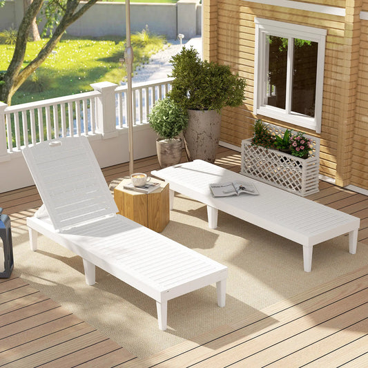 Chaises longues en résine imperméable, lot de 2, dossier réglable en 4 positions, blanc