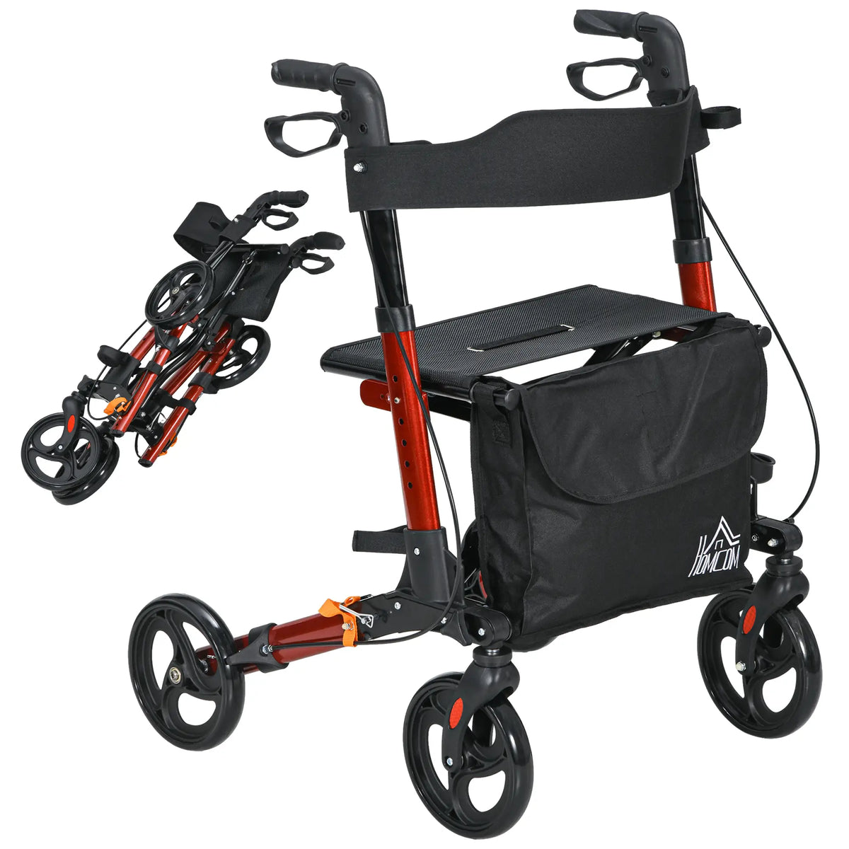 Senior Rollator with Seat, Back, Cane Holder, Adjustable Handle, Red Knee Walker & Wheelchair Ramps at Gallery Canada