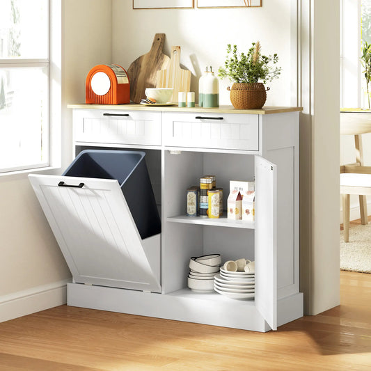 Hidden Garbage Bin Cabinet, Tilt Out Trash, 2 Drawers, White Bar Cabinets White, Oak at Gallery Canada