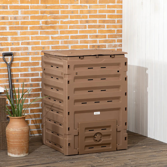 Garden Compost Bin, 120 Gallon (450L), 80 Vents, 2 Sliding Doors, Black Outdoor Compost Bin Brown at Gallery Canada