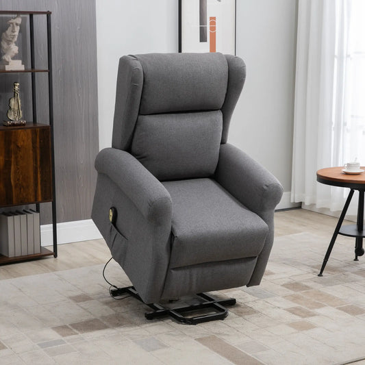 Wingback Lift Chair, Power Recliner with Footrest, Remote, Side Pockets, Grey Electric Power Lift Chairs Grey at Gallery Canada