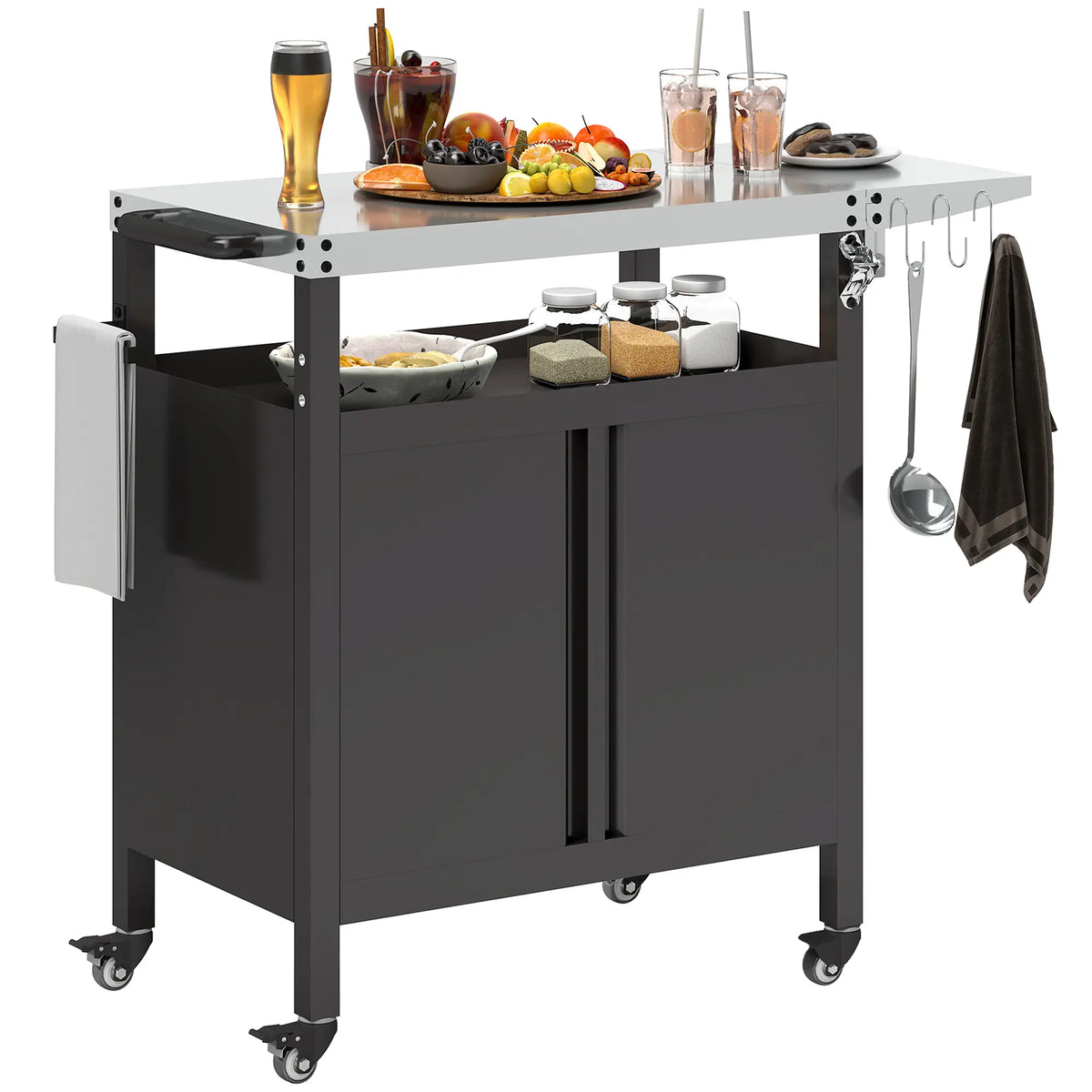Outdoor Grill Cart Table With Foldable Side Table, 45.7"x19.7", Black Outdoor Grill Carts at Gallery Canada